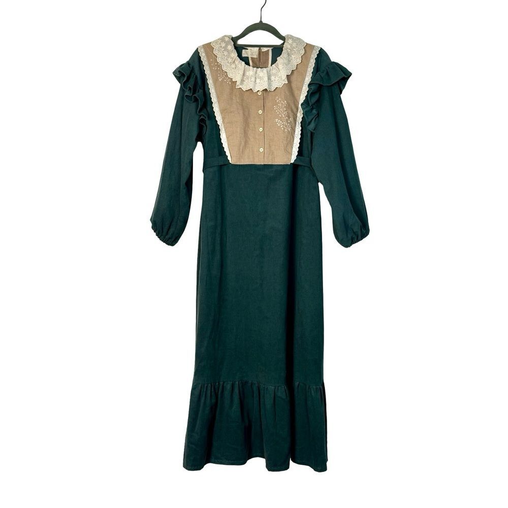 Foxy Chest Green Prairie Maxi Dress Cottagecore Victorian Lace M